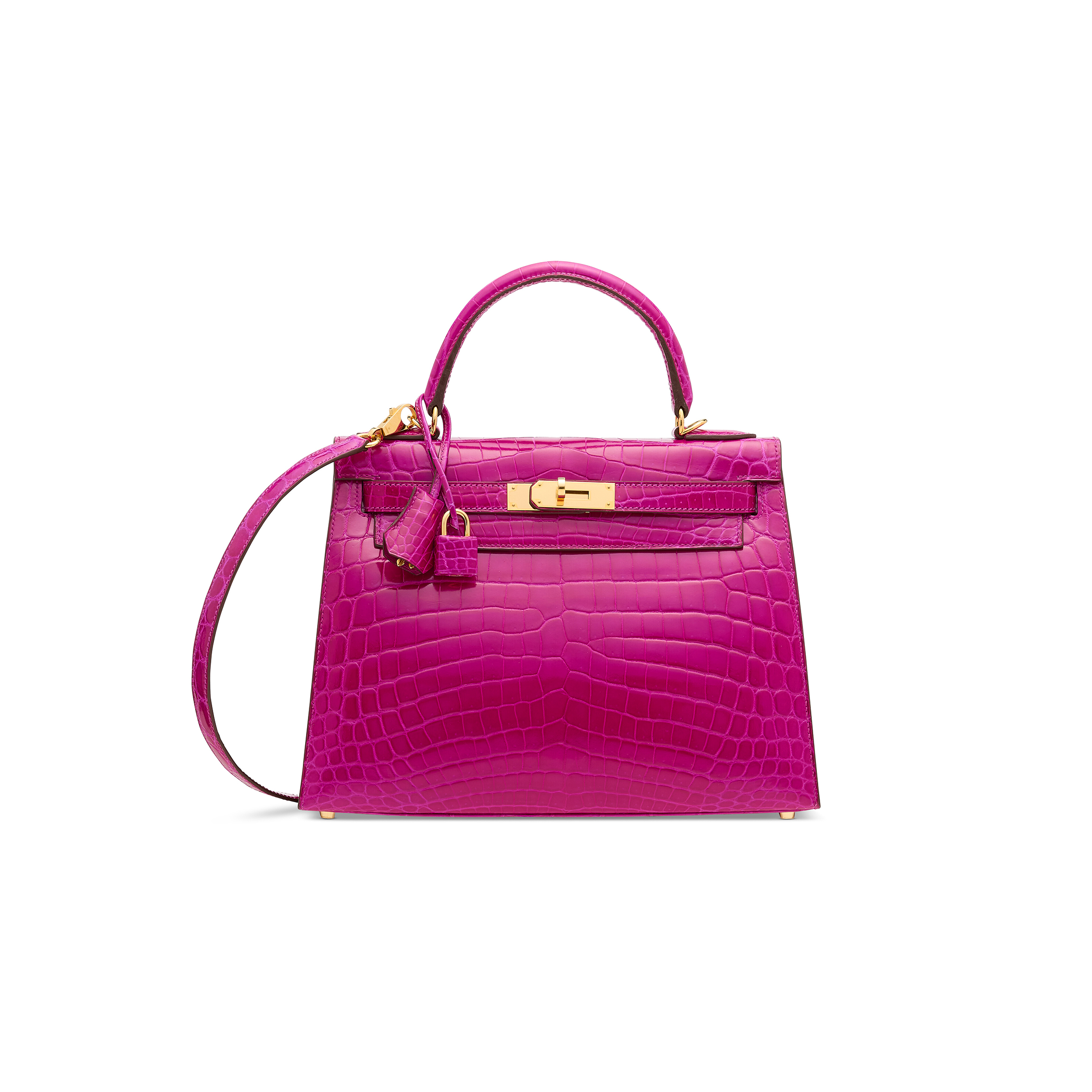 HERMÈS MASTER A SHINY ROSE SCHÉHÉRAZADE NILOTICUS CROCODILE SELLIER KELLY 28 WITH GOLD HARDWARE (28*22*10cm)